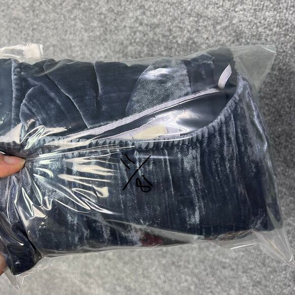 Anthropologie Floreat Crushed Velvet Shirt Dress Pockets Blue Large Petite - Picture 9 of 9